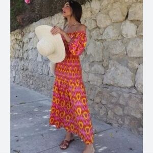 Zara smocked printed puff sleeve blogger favorite maxi dress